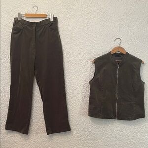 INDEX Women's Olive Green Light Corduroy Classic Coastal Indie Pant & Vest Set
